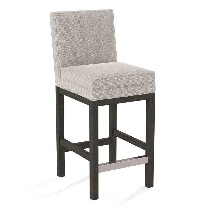 Upholstered Stool, Honey Finish, White Textured Performance; 0865-91