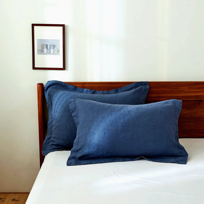 Natural Flax Breathable Pillow Shams Set - 100% French Linen, Washed Solid Color, Basic Style, Pack of 2, Soft & Cozy, Clic Blue