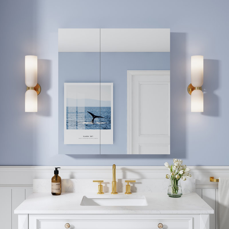 32"W X 36"H Bathroom Recessed Or Surface Wall-Mount Aluminum  Medicine Cabinet Combo With Adjustable Glass Shelves, Left