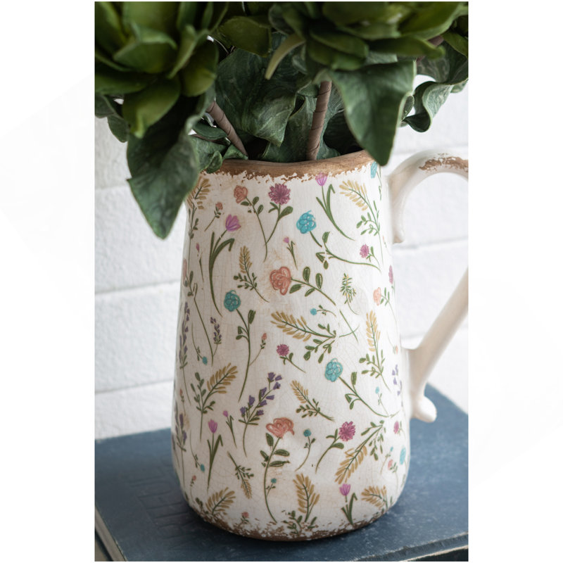 Vase rond en céramique 8,1 x 5,7 x 9,1 po avec motifs floraux multicolores