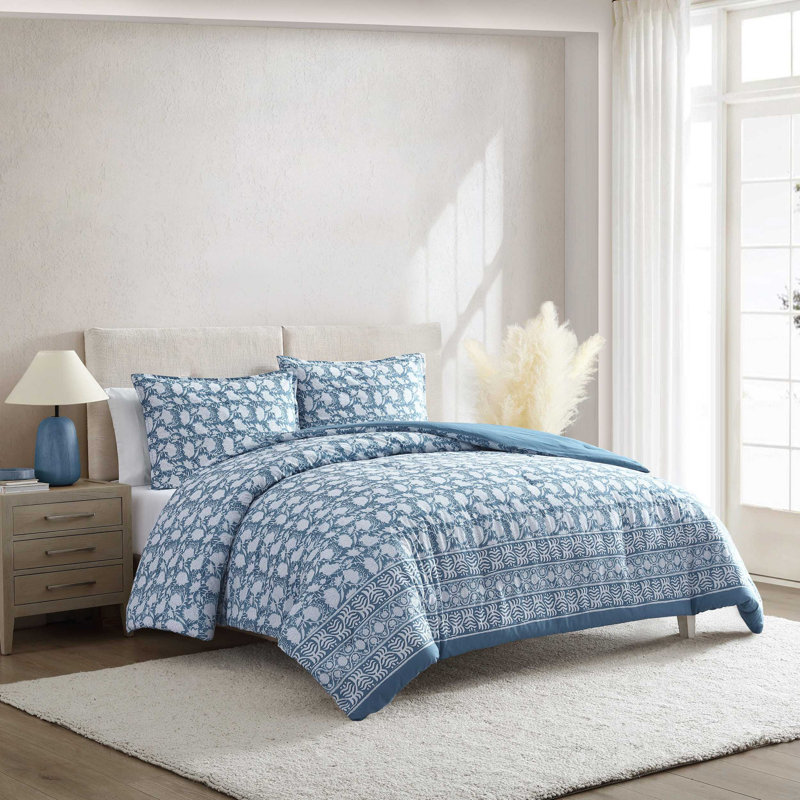 Ensemble d'édredon réversible en coton Nautica Bayport, Édredon simple TG + 1 taie décorative standard, Bleu