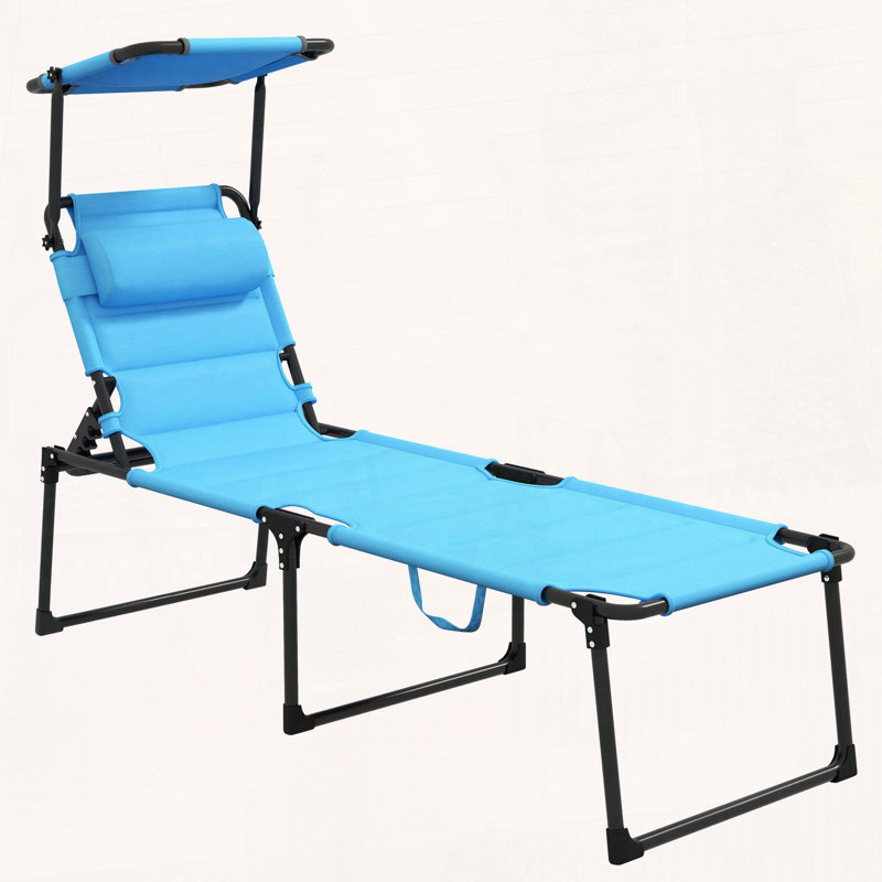Chaise longue pliante avec auvent réglable et coussin, Bleu pâle