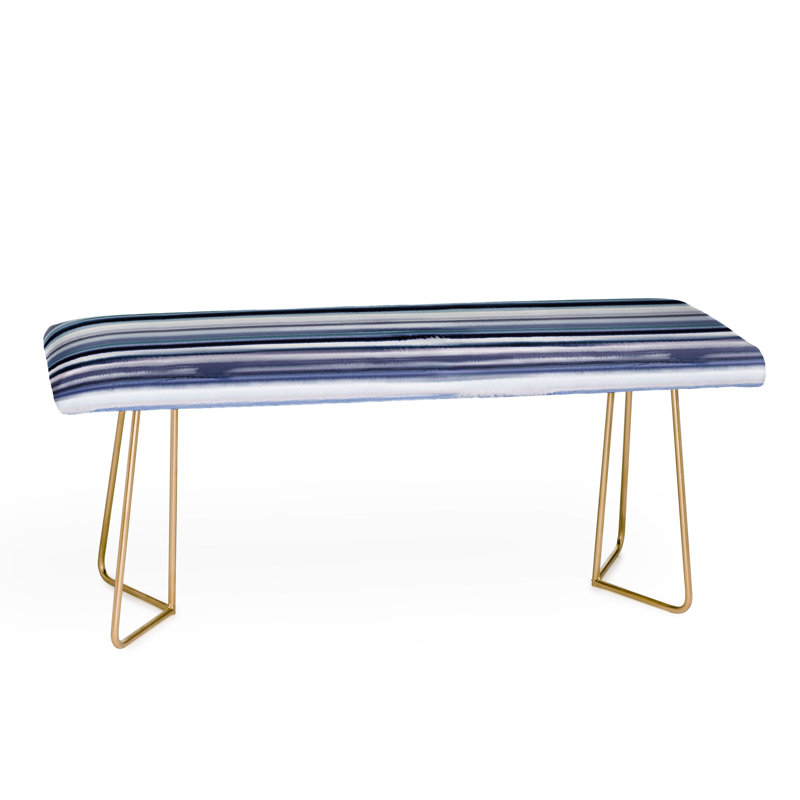 Ninola Polyester Upholstered Bench, Navy Blue/White/Striped