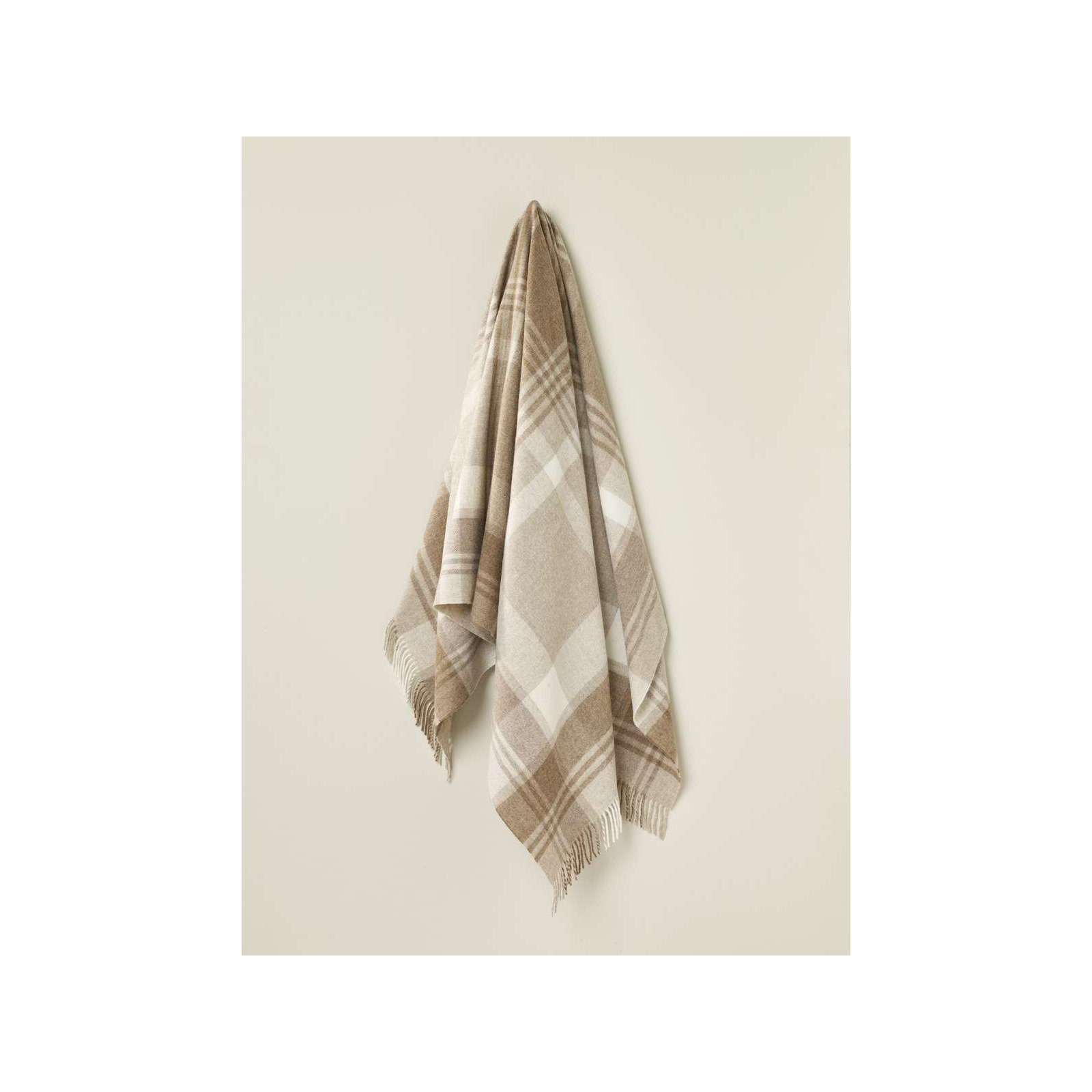Merino Lambswool Throw/Blankets Hand Woven Blanket, Beige Geometric