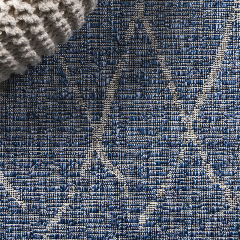 Bri Moroccan Trellis Navy/Light Gray Indoor/Outdoor Rug, Rectangle 3' x 5'