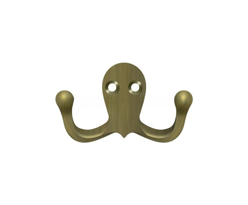 Double Hook; Antique Brass Finish, Antique Brass