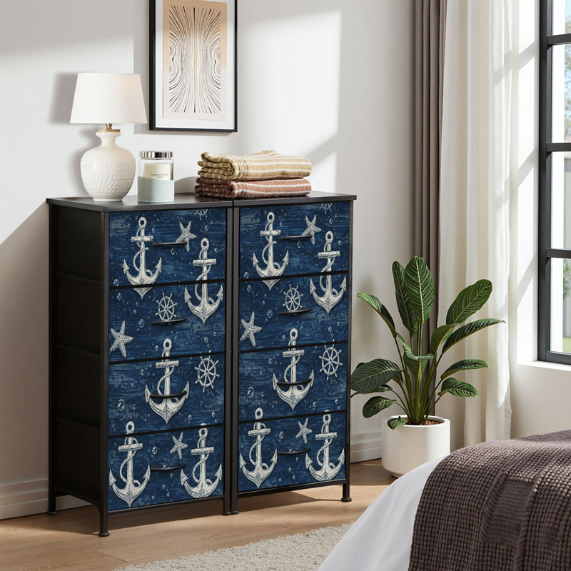 Commode pour commode de chambre à coucher pour commode Ancres sans couture à la main Commodes de mer et commodes de rangement en tissu avec 4 tiroirs