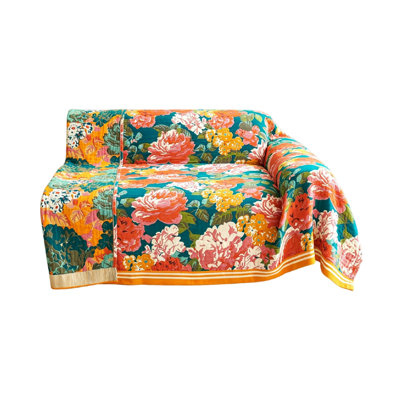 Soft Green 150 x 200 cm Double-sided Boho Green Floral Throw for 2 3 Seater Settees Armchair Couch