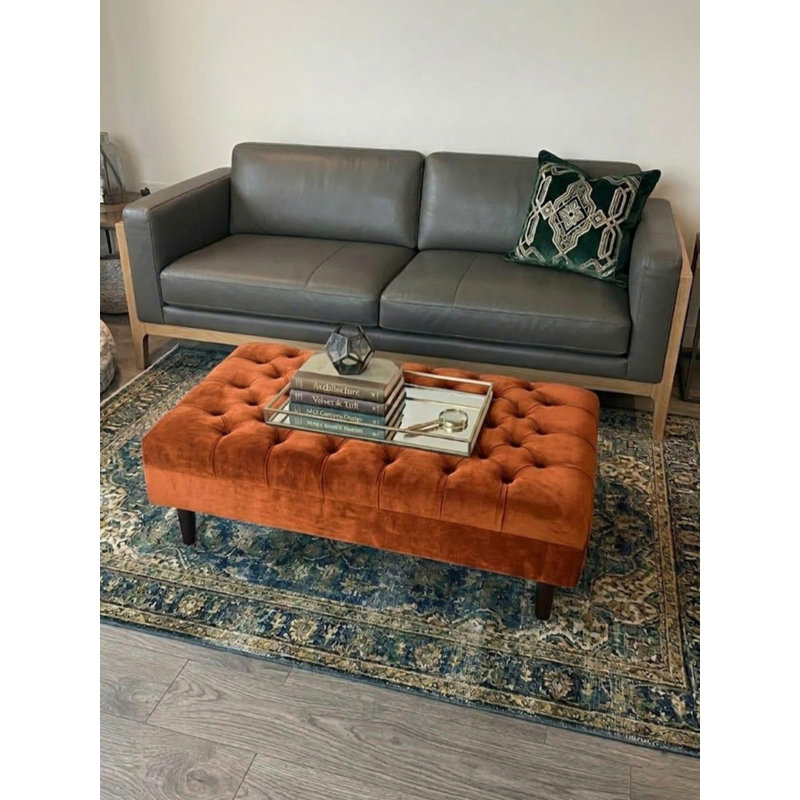 100cm Wide Footstool Ottoman, Plush Velvet, Steel