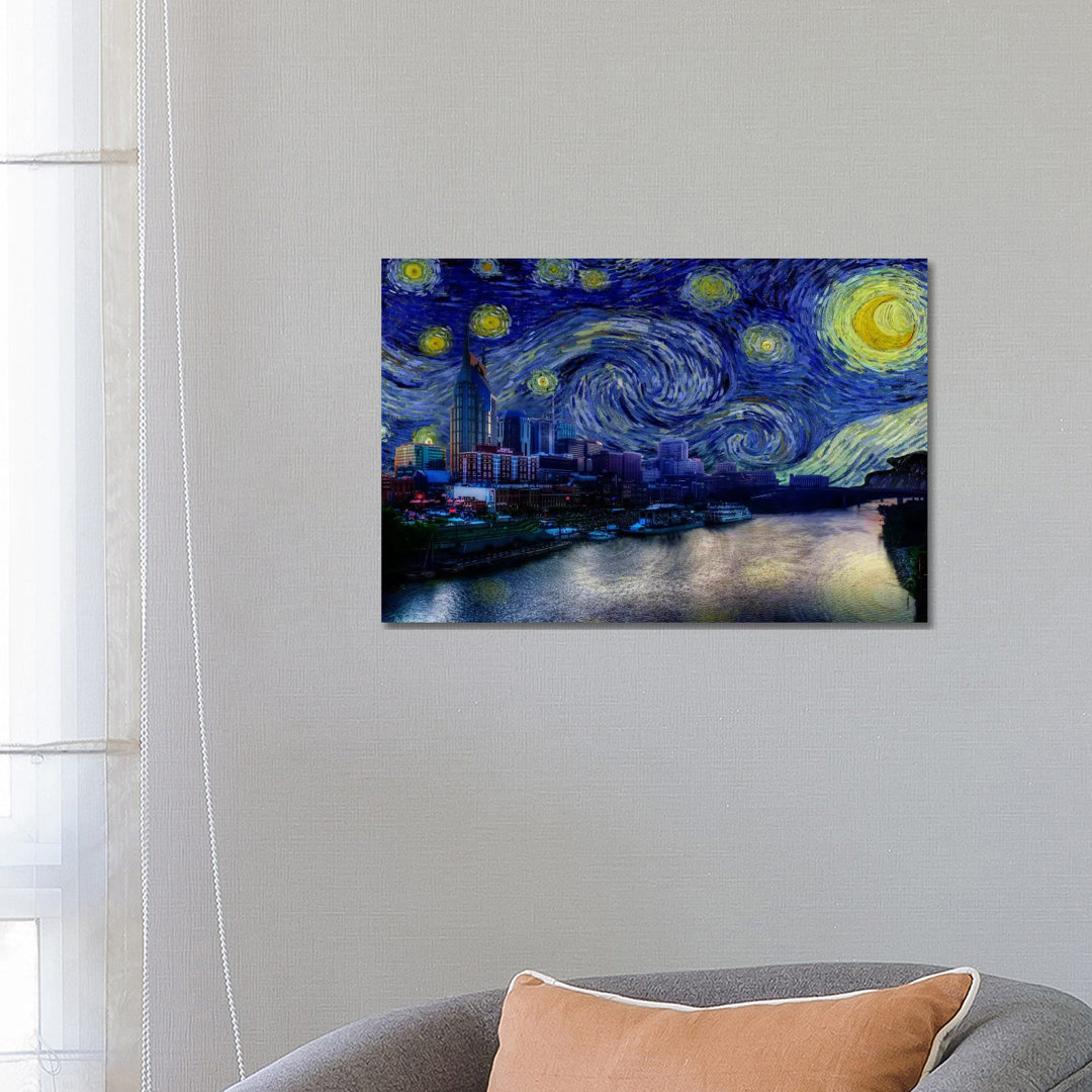 Nashville, Tennessee Starry Night Skyline by 5by5collective - Wrapped Canvas Painting