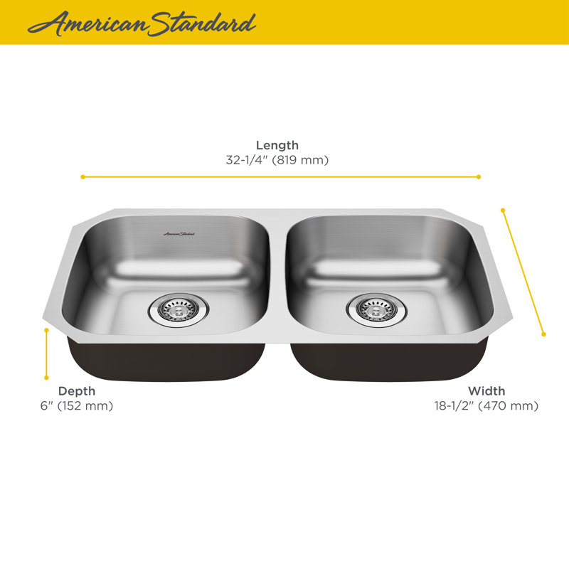 Portsmouth 32.25'' L Double Bowl Stainless Steel Kitchen Sink