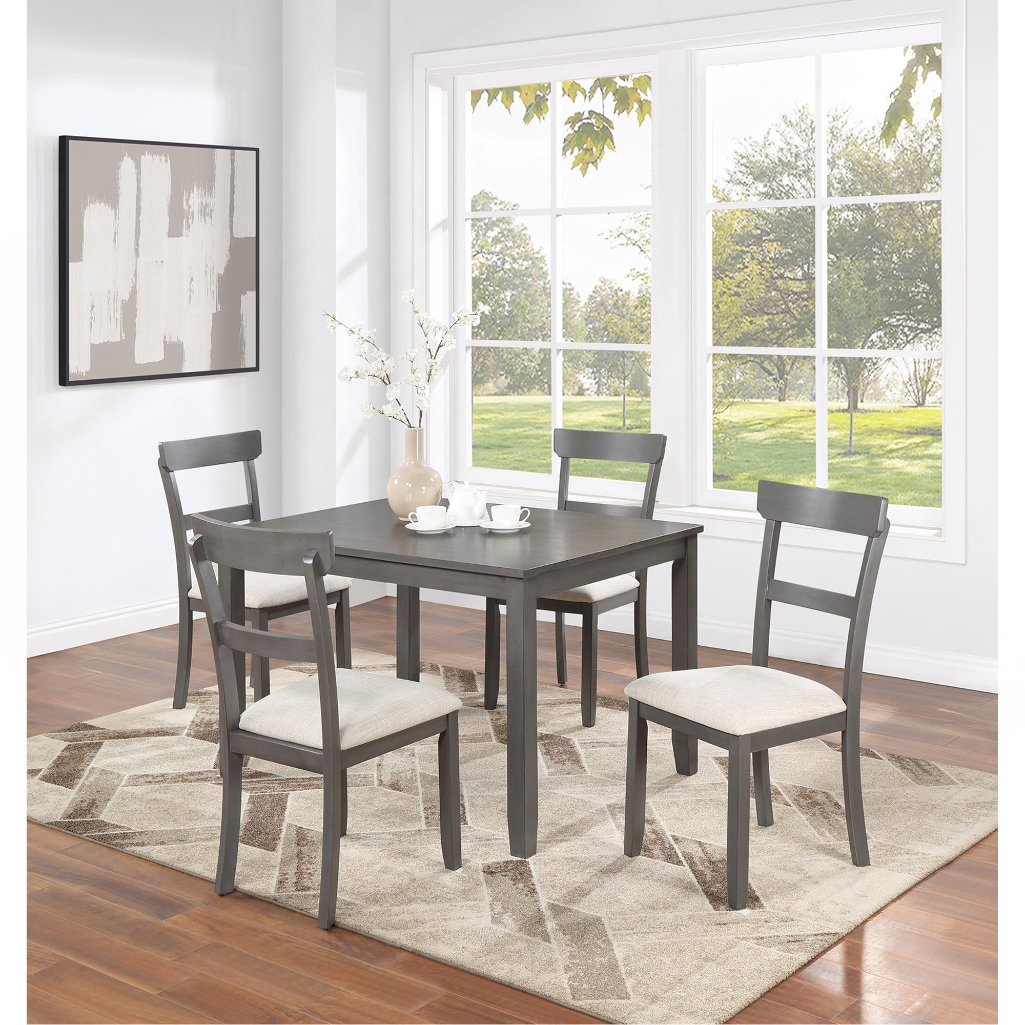 Wentygam Classic Stylish Gray Natural Finish 5Pc Dining Set Kitchen ...