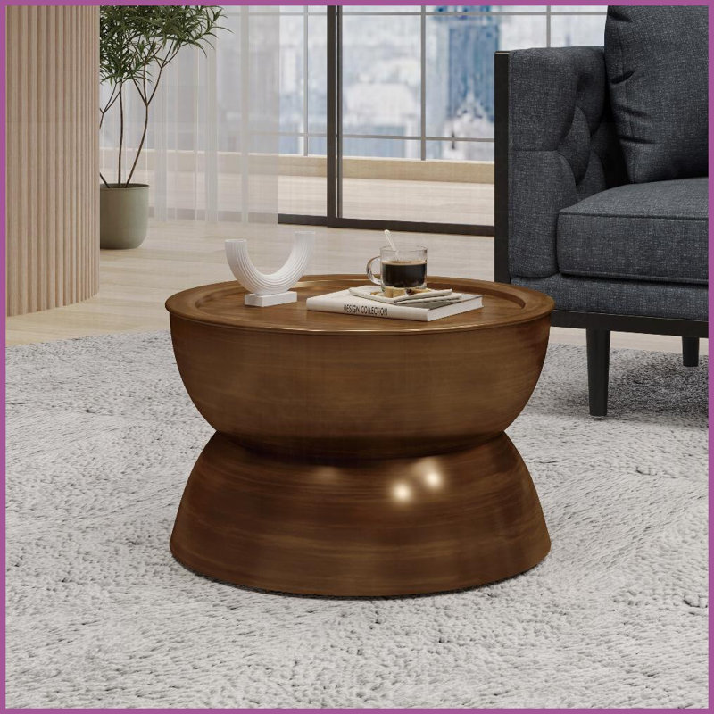 Table basse moderne en sablier pour le salon, brun antique brossé - aucun assemblage requis, fer durable, Bronze Antique