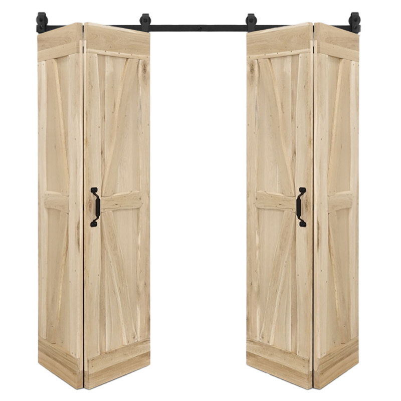 Favian Double Bi-Folding System Solid Oak Barn Door, Unfinished