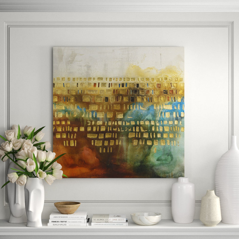 Desert Mosaic Painting by Jennifer Hollack Raboin, Silver Frame Canvas, 30" H x 30" W x 2.25" D