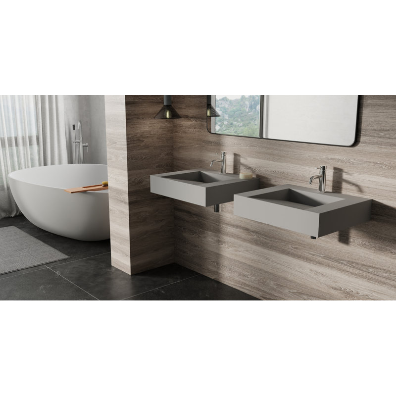 Badeloft 23.6" x 19.6" Stone Resin Wall Mounted Bathroom Sink WT-04-E-MGRY in Matte Gray