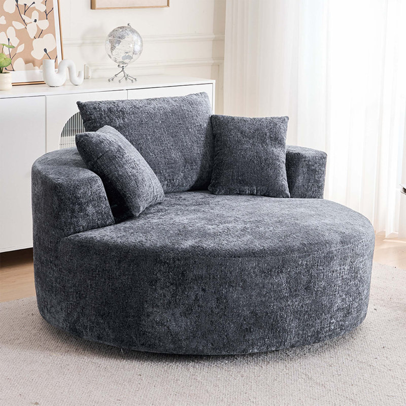 Fauteuil d'appoint rond, fauteuil demi-tonneau pivotant sur chenille à 360 °, canapé-lit moelleux moderne, Gris