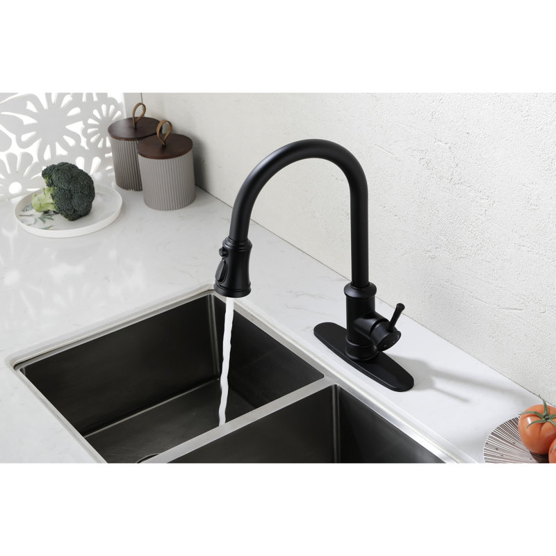 Single Handle High Arc Pull Out Kitchen Faucet With Down In Matte Black, Stainless Steel, Listed, 1.8 Gpm Flow Rate, Easy To Install And Operate Black Faucet, Flow,