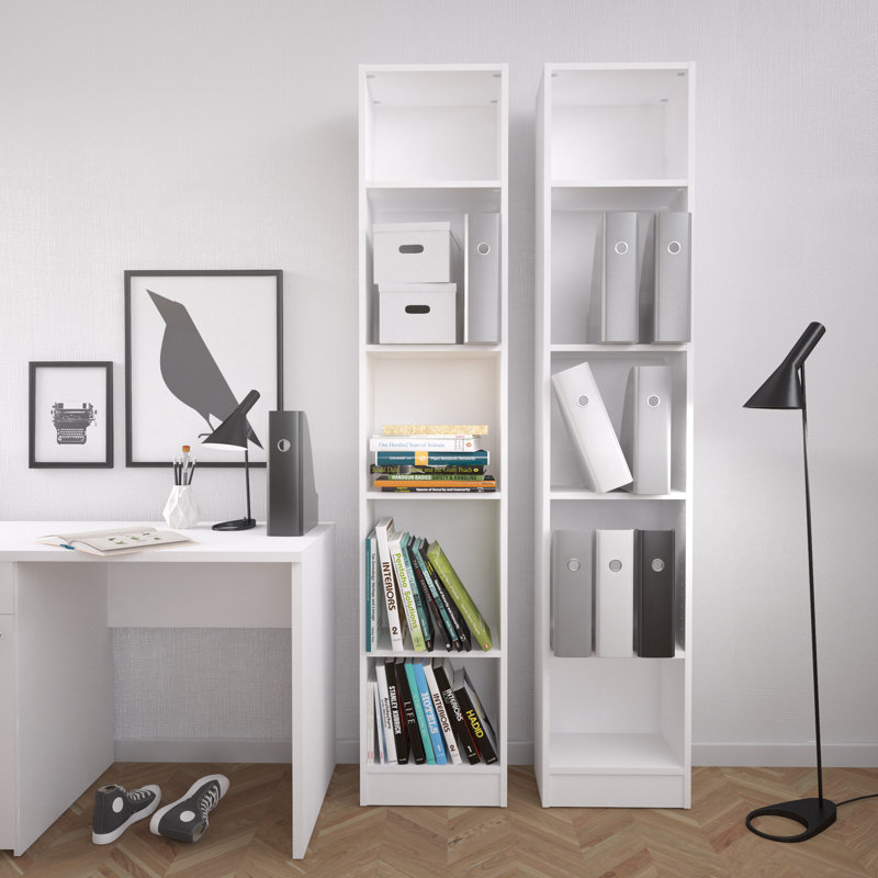 Leo Minor 203cm H x 41cm W Standard Bookcase, White, 203cm H x 41cm W x 27cm D