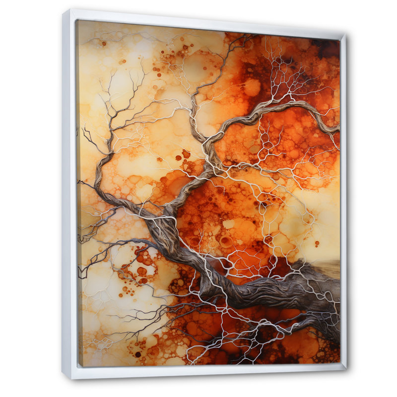 Érable orange, brun, braise rougeoyante - impression, H 32 po x l 24 po x P 1 po, Cadre flottant blanc
