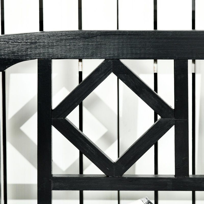 Banc de patio noir rustique, en bois avec et, à motif de losanges campagnards pour 3 personnes