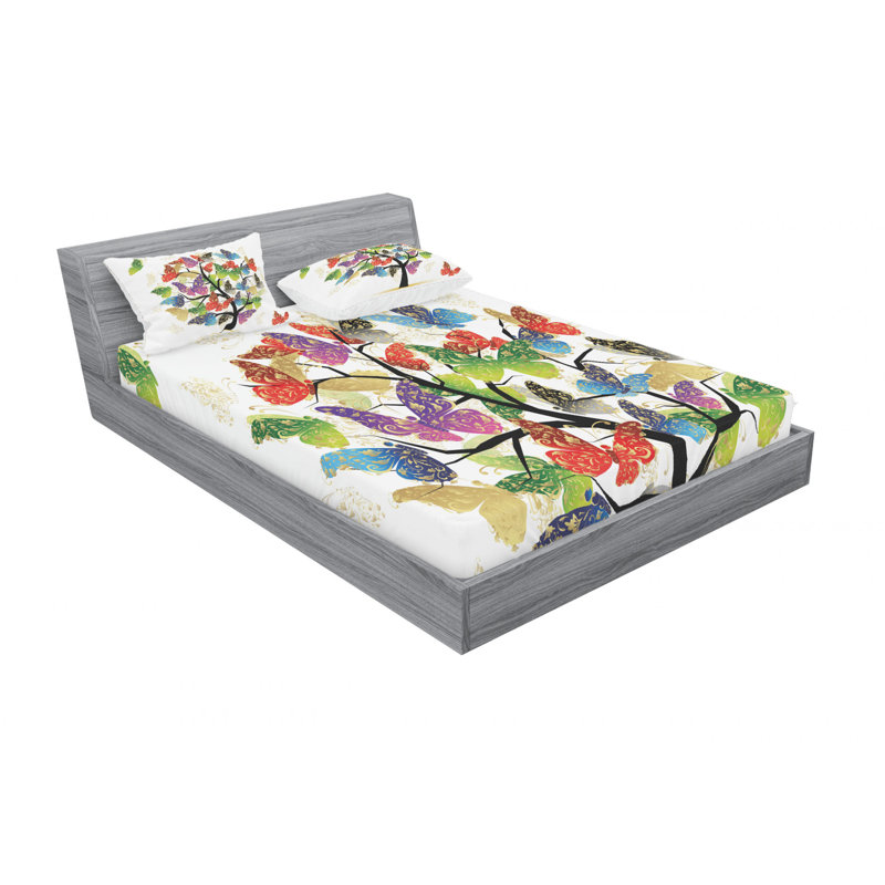 Microfiber Floral Sheet Set, Queen Sheet Set with Fitted Sheet