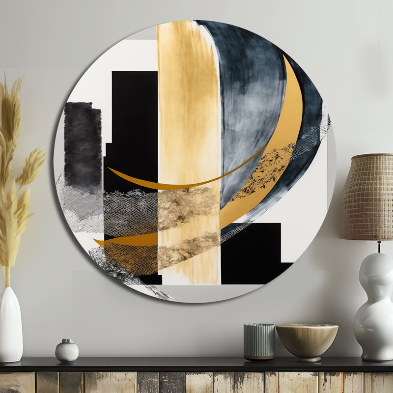 Glam Art déco abstrait I - Art abstrait rond en métal, H 16 po x l 16 po