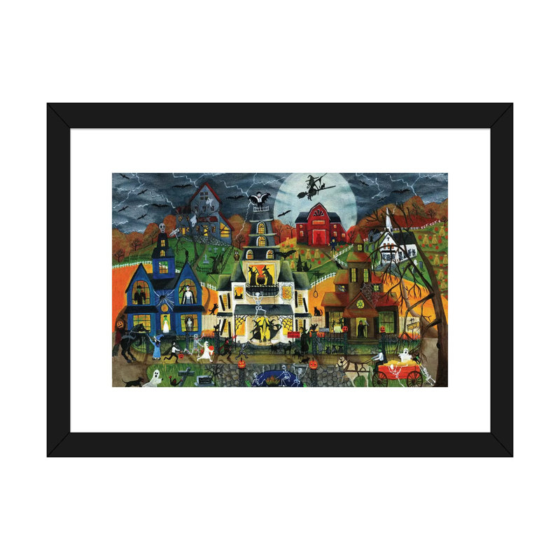Spooky Street par Cheryl Bartolo, reproduction d’art, H 16 po x l 24 po x P 1 po, Papier encadré noir, Blanc