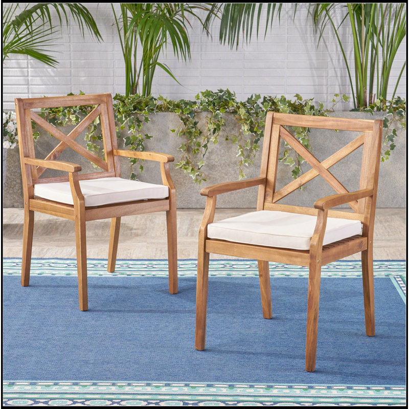 Chaise de salle à manger Perla, 2 pièces avec 2 coussins crème, pour cour, bord de piscine, jardin, Crème