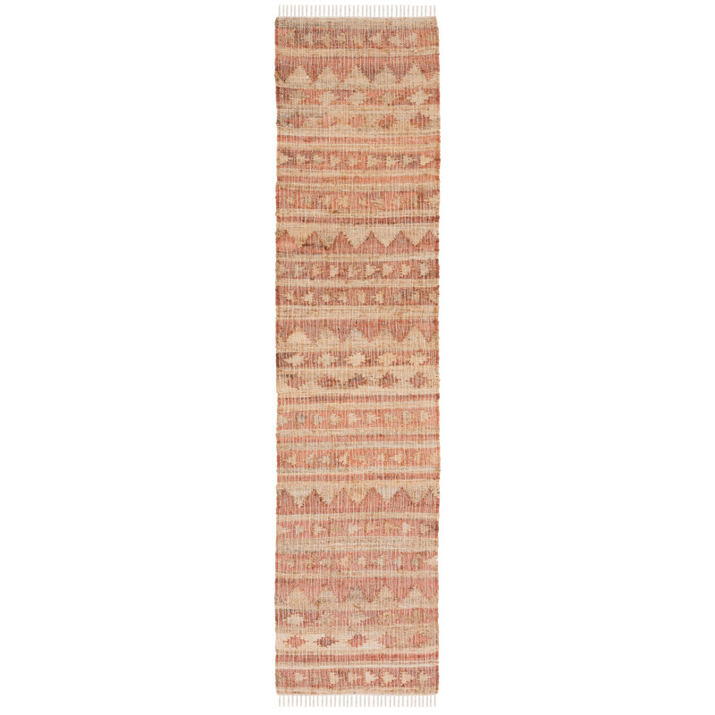 Bel-Air Flat Weave Jute/Cotton Southwestern Rug in Natural/Rust, Runner 2'3" x 9'