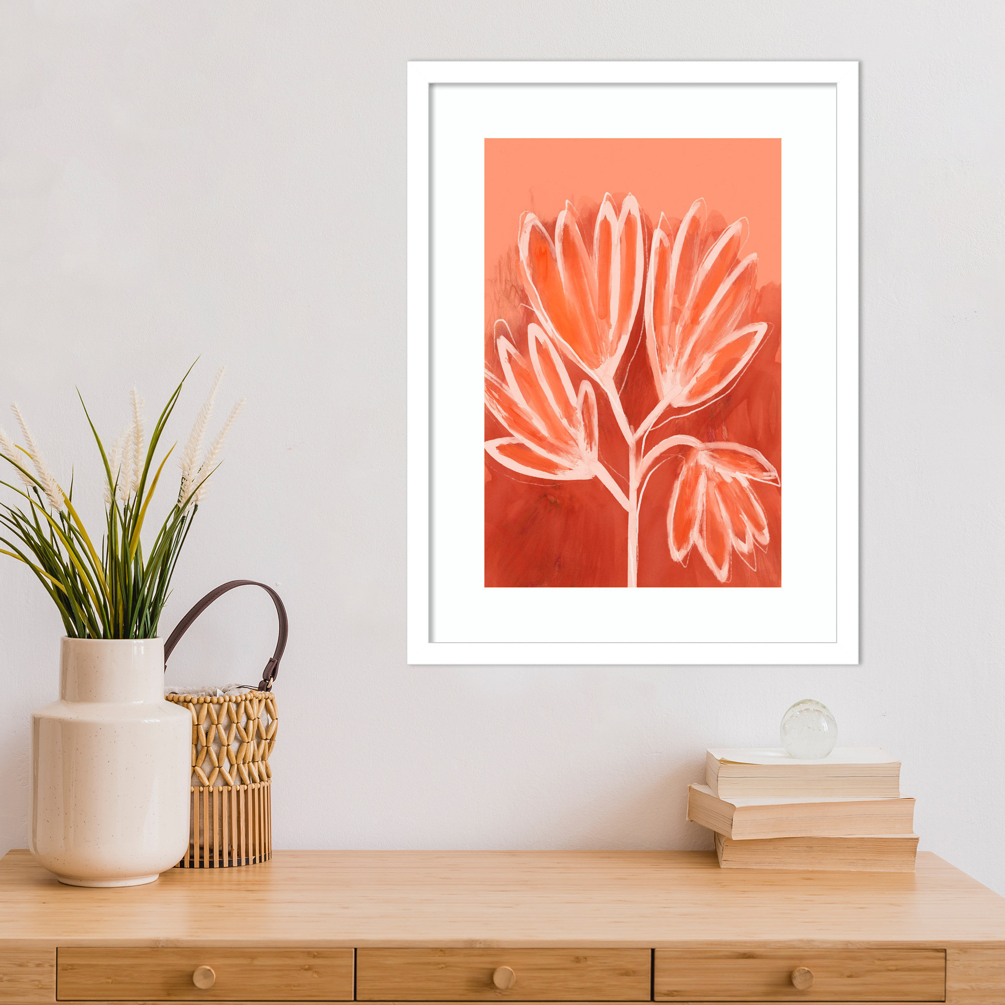 Peachy Flowers by Treechild Wood Framed Wall Art Print, 21" H x 16" W, White