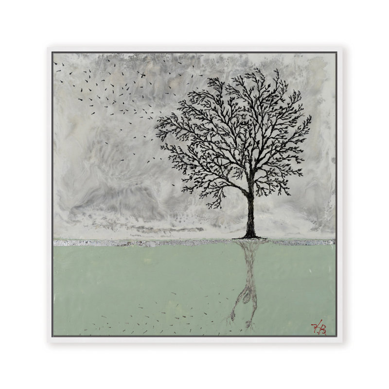 Nature Inspired "Tree of Solitude" Canvas Wall Art By , 30" H x 30" W, Framed Matted Print, White