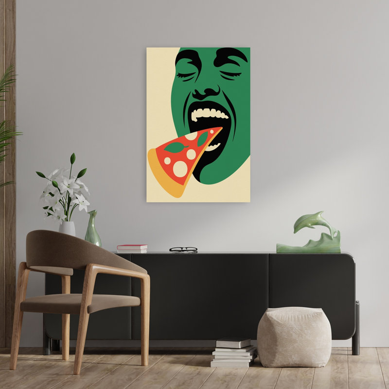«Joyful Pizza Bite», art mural contemporain, H 36 po x l 24 po