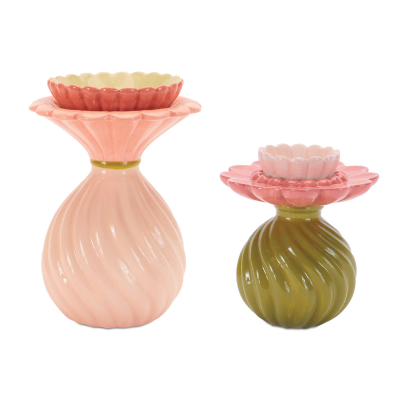 Vase porte-bougie floral (ensemble de 2)