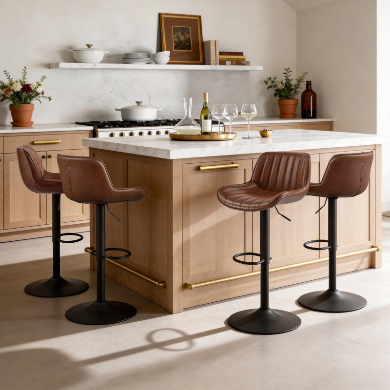 Upholstered Adjustable Height Counter Stool, Cognac/Black