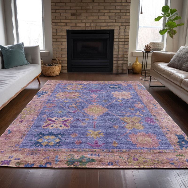 Tapis mauve Xhevrie lavable à la machine intérieur / extérieur, Rectangulaire 8 pi x 10 pi