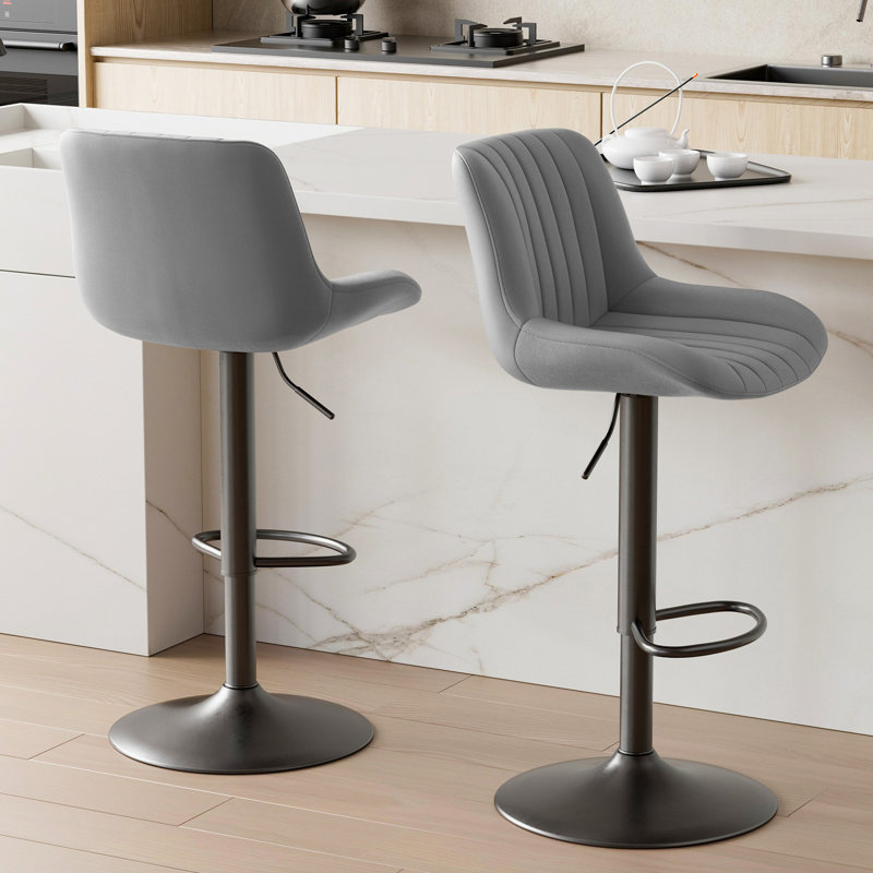 Swivel Upholstered Adjustable Height Counter Stool with Metal Frame, Dark Grey