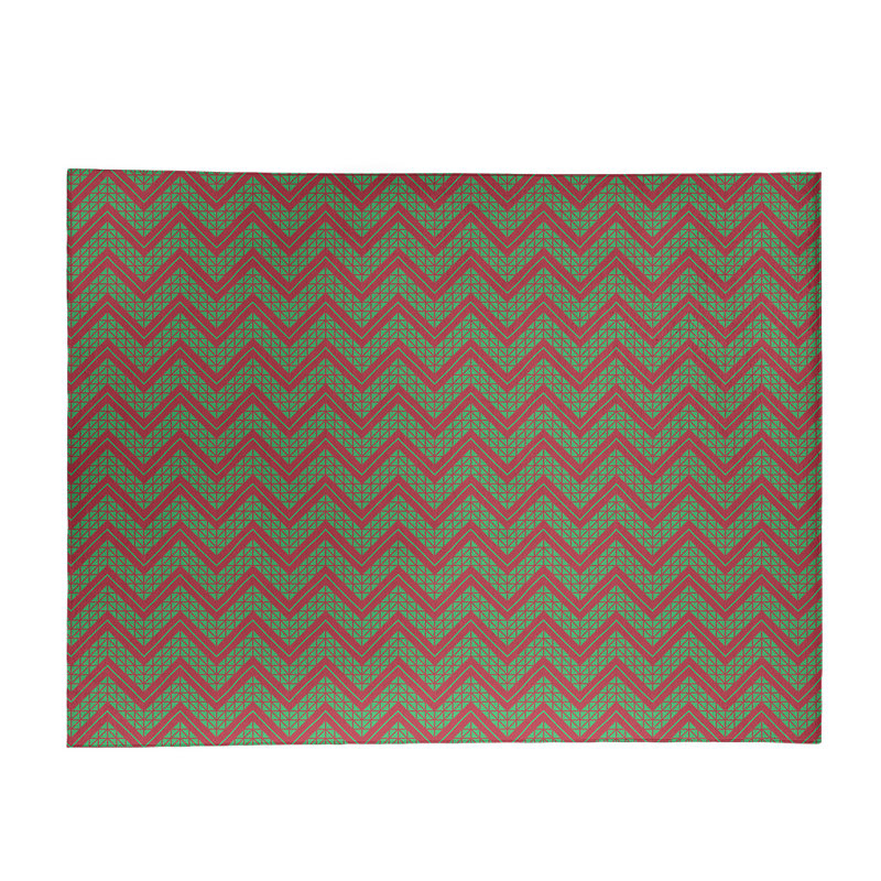 Tapis à chevrons fait main vert/rouge, Rectangle 8 pi x 10 pi