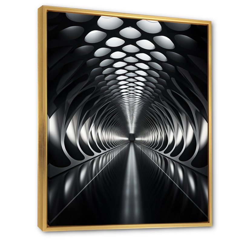 «Grey Tunnel Futuristic Elegance Sleek II», reproduction sur toile, H 32 po x l 24 po, Cadre flottant doré