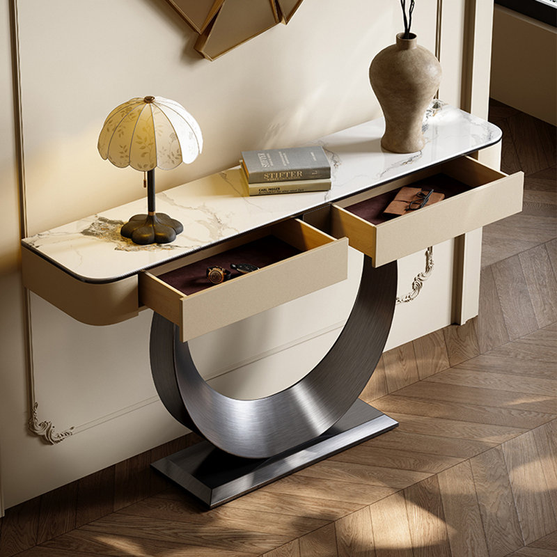 Console d'entrée de luxe de style haut de gamme, H 35 po x l 59,1 po x P 13,8 po, Gris