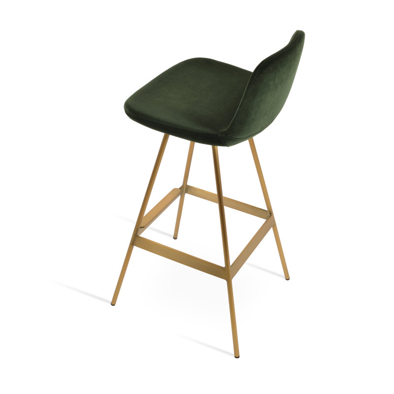 Tabouret Pera Balat, Velours vert foncé, Laiton, Tabouret de comptoir (siège d'une hauteur de 24 p