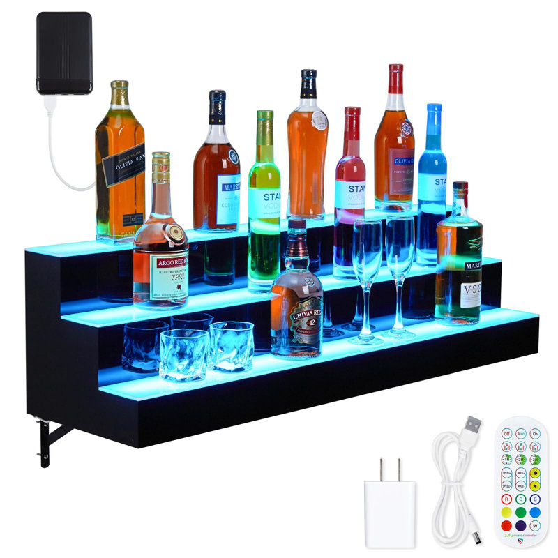Tablette de présentation de bouteilles de boissons alcoolisées à DEL, étagère de bouteilles de boissons alcoolisées murale avec télécommande et contrôle d'application