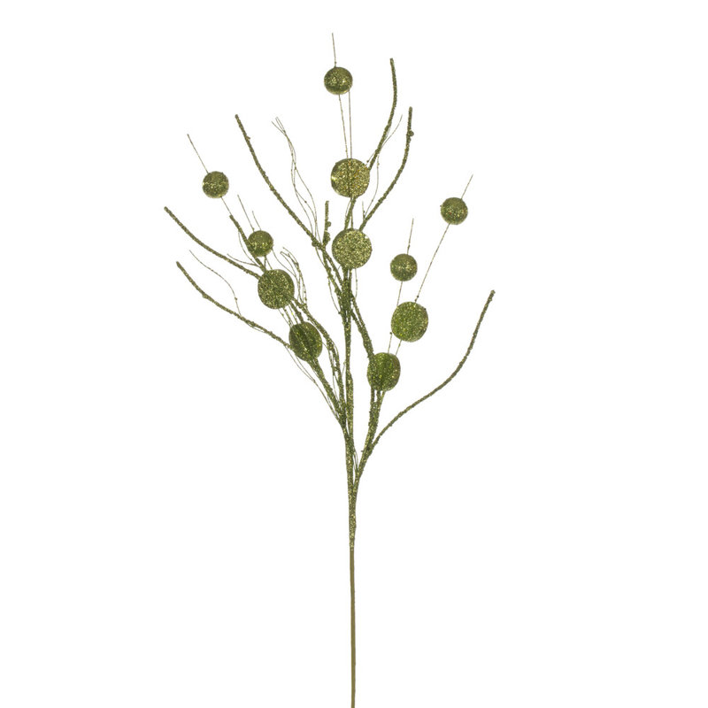 Vaporisateur de 33 po Ball and Coin Glitter Twig, 6 par sac., Vert lime