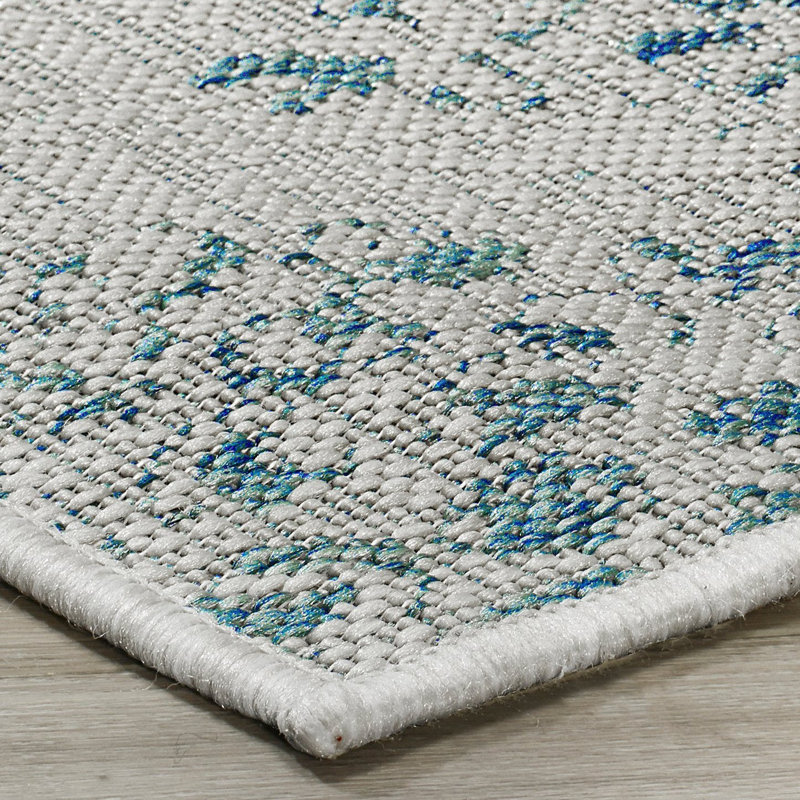  Outdoor Rug - Waterproof Easy to Clean Stain Resistant - Patio Indoor Outdoor Porch Deck Balcony Entryway - Distressed Farmhouse - Granada - Aqua - 6' x 9'