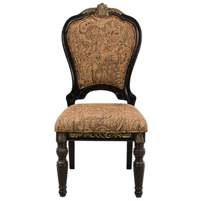 Traditional Formal Side Chairs Of 2 For Dining Room, Cherry Finish With Gold Tipping, Upholstery, 250Lbs Load, 23.45 Lb Product Weight, Scroll Design, Wood Frame Luxury Chairs, Style, Fabric, 18.5"