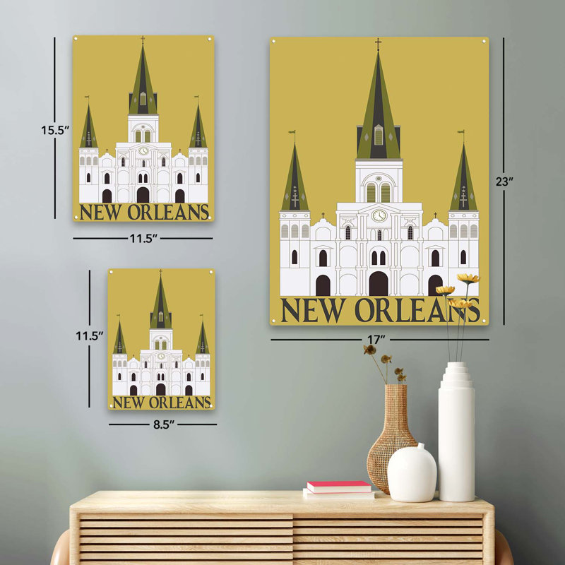 Cathédrale de la Nouvelle-Orléans sur impression métallique, H 15,5 po x l 11,5 po x P 0,04 po
