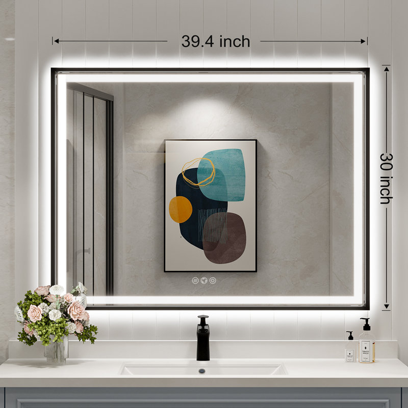 Miroir de salle de bain super lumineux, 30 po x 40 po, Noir, noir, noir, noir