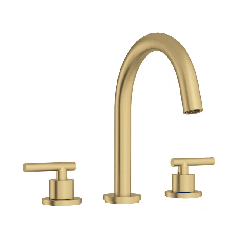 Cube Widspread 3-hole,2-handle Bathroom Sink Faucet with Drain Assembly, Brushed Gold