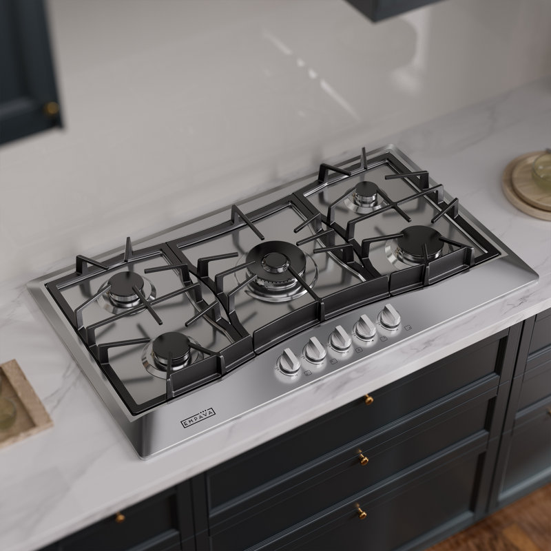 36-in Built-in Gas Cooktop, with 5 Sealed Burners, LPG Convertible, 51,000-BTUs Power Boil Burner, Stainless Steel