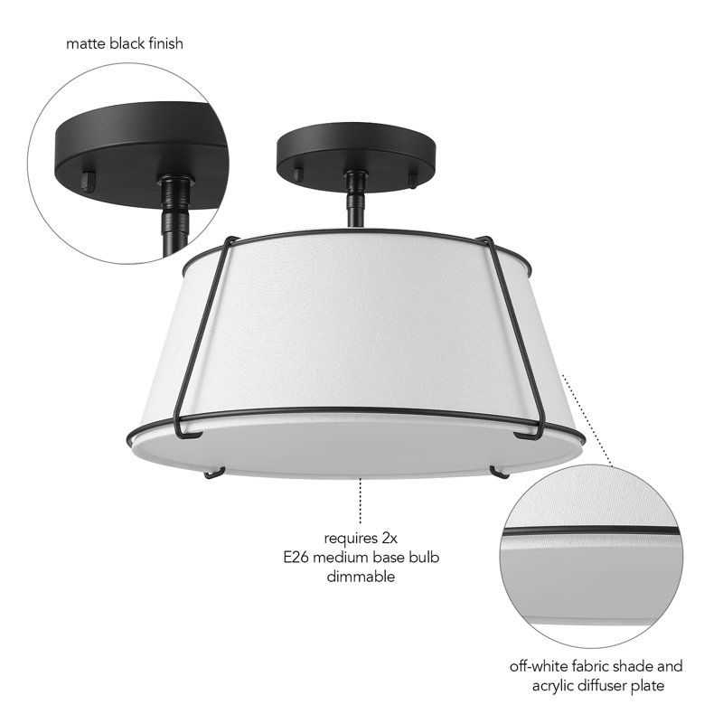 2-Light Flush Mount Ceiling Light, Matte Black